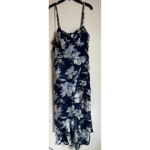 Lily Rose Navy Blue Floral High Low Maxi Dress‎ Ruffle XXL Defect